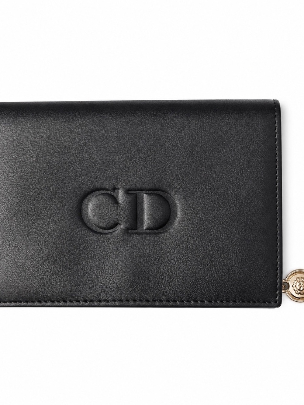 Christian Dior Black and Red Leather Trifold Wallet with Gold Button Closure